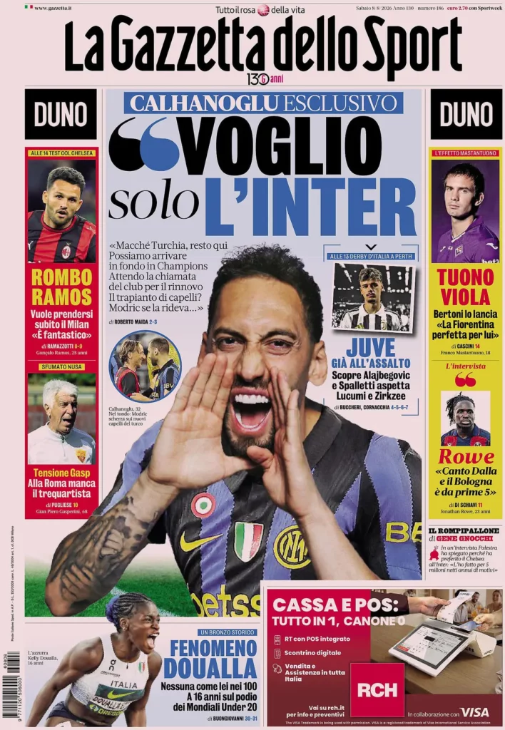 gazzetta prime pagine 8 agosto juventus